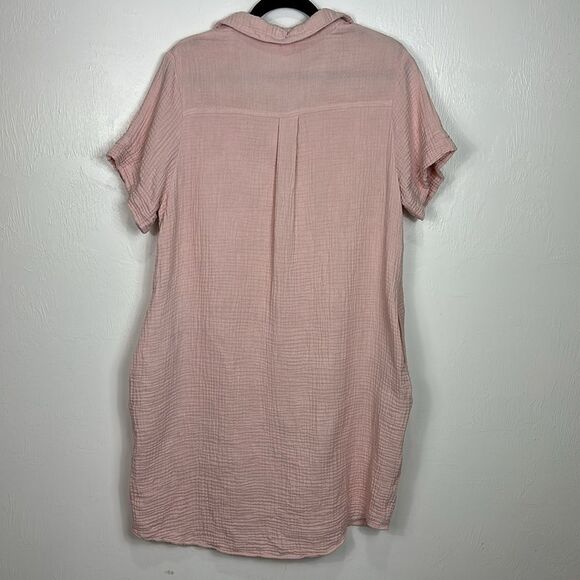 THREE DOTS Casual Soft Pink Double Gauze Shirt Dress With Pockets Size L - Picture 5 of 8